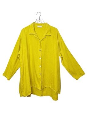 Bryn Walker Golden Yellow Oversized Linen Resort Tunic Shirt Sz L